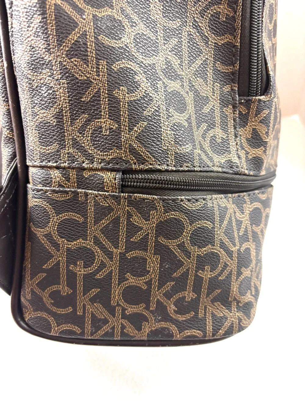 Calvin‎ Klein Elaine Signature Brown Monogram Key Item Flap Large Backpack